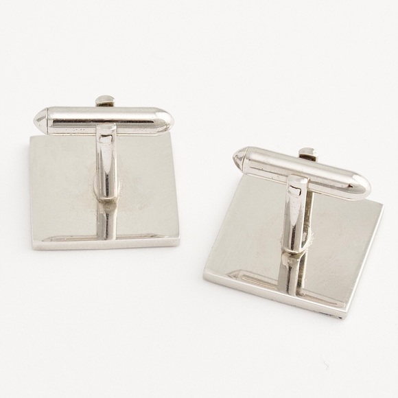 Vintage Etched Blue Tile Cufflinks Silver Tone Large Square Cuff Links - Picture 3 of 5